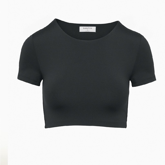 Babaton Tops - Aritzia Babaton Contour Black Fitted Cropped Crewneck Ribcage tee- size M EUC